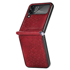 Luxury Leather Matte Finish and Plastic Back Cover Case R04 for Samsung Galaxy Z Flip4 5G Red