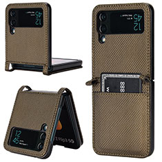 Luxury Leather Matte Finish and Plastic Back Cover Case R05 for Samsung Galaxy Z Flip3 5G Brown