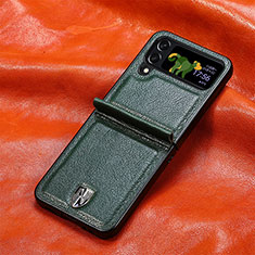 Luxury Leather Matte Finish and Plastic Back Cover Case R06 for Samsung Galaxy Z Flip4 5G Green