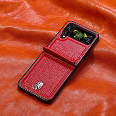 Luxury Leather Matte Finish and Plastic Back Cover Case R06 for Samsung Galaxy Z Flip4 5G Red