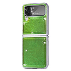 Luxury Leather Matte Finish and Plastic Back Cover Case R08 for Samsung Galaxy Z Flip4 5G Green