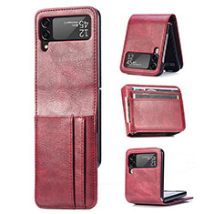 Luxury Leather Matte Finish and Plastic Back Cover Case R09 for Samsung Galaxy Z Flip4 5G Red