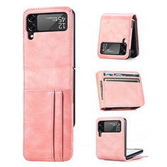 Luxury Leather Matte Finish and Plastic Back Cover Case R09 for Samsung Galaxy Z Flip4 5G Rose Gold