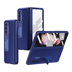 Luxury Leather Matte Finish and Plastic Back Cover Case R09 for Samsung Galaxy Z Fold3 5G Blue