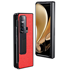 Luxury Leather Matte Finish and Plastic Back Cover Case S01 for Huawei Honor Magic V 5G Red