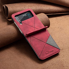 Luxury Leather Matte Finish and Plastic Back Cover Case S01 for Samsung Galaxy Z Flip4 5G Red