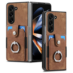 Luxury Leather Matte Finish and Plastic Back Cover Case S01D for Samsung Galaxy Z Fold5 5G Brown