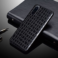 Luxury Leather Matte Finish and Plastic Back Cover Case S02 for Sony Xperia 1 IV Black