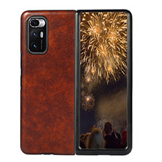 Luxury Leather Matte Finish and Plastic Back Cover Case S02 for Xiaomi Mix Fold 5G Brown