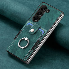 Luxury Leather Matte Finish and Plastic Back Cover Case S02D for Samsung Galaxy Z Fold5 5G Green