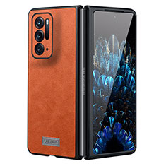 Luxury Leather Matte Finish and Plastic Back Cover Case S03 for Oppo Find N 5G Orange