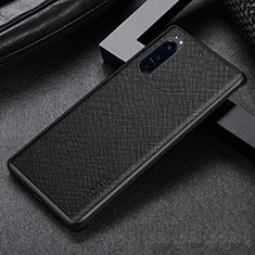 Luxury Leather Matte Finish and Plastic Back Cover Case S03 for Sony Xperia 1 IV Black
