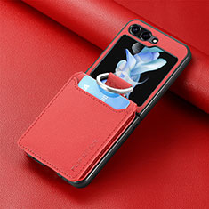 Luxury Leather Matte Finish and Plastic Back Cover Case S03D for Samsung Galaxy Z Flip5 5G Red