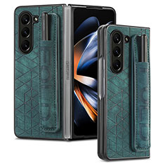 Luxury Leather Matte Finish and Plastic Back Cover Case S03D for Samsung Galaxy Z Fold5 5G Green