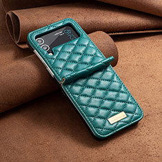 Luxury Leather Matte Finish and Plastic Back Cover Case S04 for Samsung Galaxy Z Flip4 5G Green