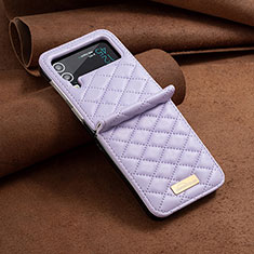 Luxury Leather Matte Finish and Plastic Back Cover Case S04 for Samsung Galaxy Z Flip4 5G Purple