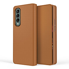 Luxury Leather Matte Finish and Plastic Back Cover Case S04 for Samsung Galaxy Z Fold3 5G Brown