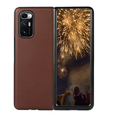 Luxury Leather Matte Finish and Plastic Back Cover Case S04 for Xiaomi Mix Fold 5G Brown