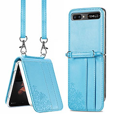 Luxury Leather Matte Finish and Plastic Back Cover Case S04D for Samsung Galaxy Z Flip5 5G Blue