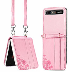 Luxury Leather Matte Finish and Plastic Back Cover Case S04D for Samsung Galaxy Z Flip5 5G Rose Gold