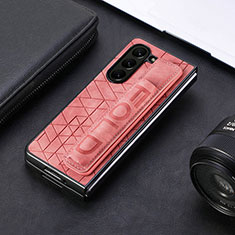 Luxury Leather Matte Finish and Plastic Back Cover Case S04D for Samsung Galaxy Z Fold5 5G Red