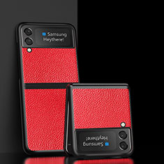 Luxury Leather Matte Finish and Plastic Back Cover Case S05 for Samsung Galaxy Z Flip3 5G Red