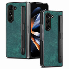 Luxury Leather Matte Finish and Plastic Back Cover Case S05D for Samsung Galaxy Z Fold5 5G Green