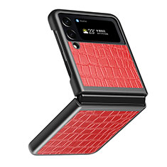 Luxury Leather Matte Finish and Plastic Back Cover Case S07 for Samsung Galaxy Z Flip4 5G Red