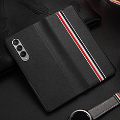 Luxury Leather Matte Finish and Plastic Back Cover Case S07 for Samsung Galaxy Z Fold3 5G Black