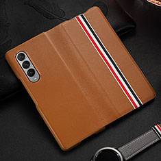 Luxury Leather Matte Finish and Plastic Back Cover Case S07 for Samsung Galaxy Z Fold3 5G Brown