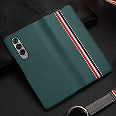 Luxury Leather Matte Finish and Plastic Back Cover Case S07 for Samsung Galaxy Z Fold3 5G Green