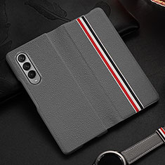 Luxury Leather Matte Finish and Plastic Back Cover Case S07 for Samsung Galaxy Z Fold4 5G Gray