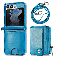 Luxury Leather Matte Finish and Plastic Back Cover Case S07D for Samsung Galaxy Z Flip5 5G Blue