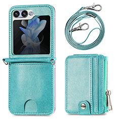 Luxury Leather Matte Finish and Plastic Back Cover Case S07D for Samsung Galaxy Z Flip5 5G Green