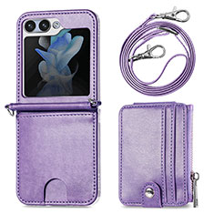 Luxury Leather Matte Finish and Plastic Back Cover Case S07D for Samsung Galaxy Z Flip5 5G Purple