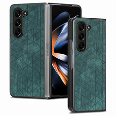 Luxury Leather Matte Finish and Plastic Back Cover Case S07D for Samsung Galaxy Z Fold5 5G Green