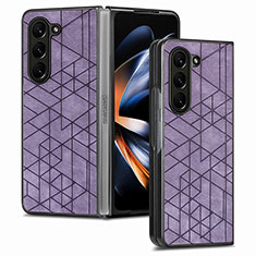 Luxury Leather Matte Finish and Plastic Back Cover Case S07D for Samsung Galaxy Z Fold5 5G Purple