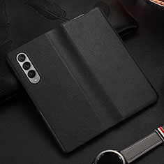 Luxury Leather Matte Finish and Plastic Back Cover Case S08 for Samsung Galaxy Z Fold3 5G Black