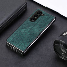 Luxury Leather Matte Finish and Plastic Back Cover Case S08D for Samsung Galaxy Z Fold5 5G Green