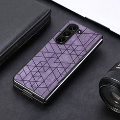 Luxury Leather Matte Finish and Plastic Back Cover Case S08D for Samsung Galaxy Z Fold5 5G Purple