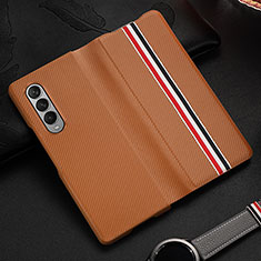 Luxury Leather Matte Finish and Plastic Back Cover Case S09 for Samsung Galaxy Z Fold3 5G Brown