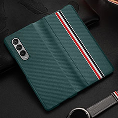 Luxury Leather Matte Finish and Plastic Back Cover Case S09 for Samsung Galaxy Z Fold3 5G Green