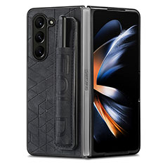 Luxury Leather Matte Finish and Plastic Back Cover Case S11D for Samsung Galaxy Z Fold5 5G Black