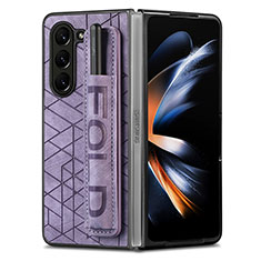 Luxury Leather Matte Finish and Plastic Back Cover Case S11D for Samsung Galaxy Z Fold5 5G Purple