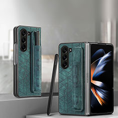 Luxury Leather Matte Finish and Plastic Back Cover Case S12D for Samsung Galaxy Z Fold5 5G Green