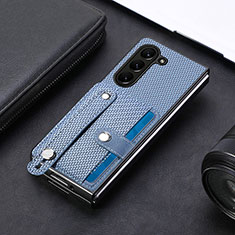 Luxury Leather Matte Finish and Plastic Back Cover Case S14D for Samsung Galaxy Z Fold5 5G Blue