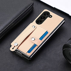 Luxury Leather Matte Finish and Plastic Back Cover Case S14D for Samsung Galaxy Z Fold5 5G Gold