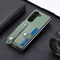 Luxury Leather Matte Finish and Plastic Back Cover Case S14D for Samsung Galaxy Z Fold5 5G Green