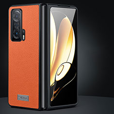 Luxury Leather Matte Finish and Plastic Back Cover Case SD1 for Huawei Honor Magic V 5G Orange