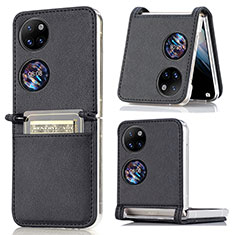 Luxury Leather Matte Finish and Plastic Back Cover Case SD1 for Huawei P50 Pocket Black